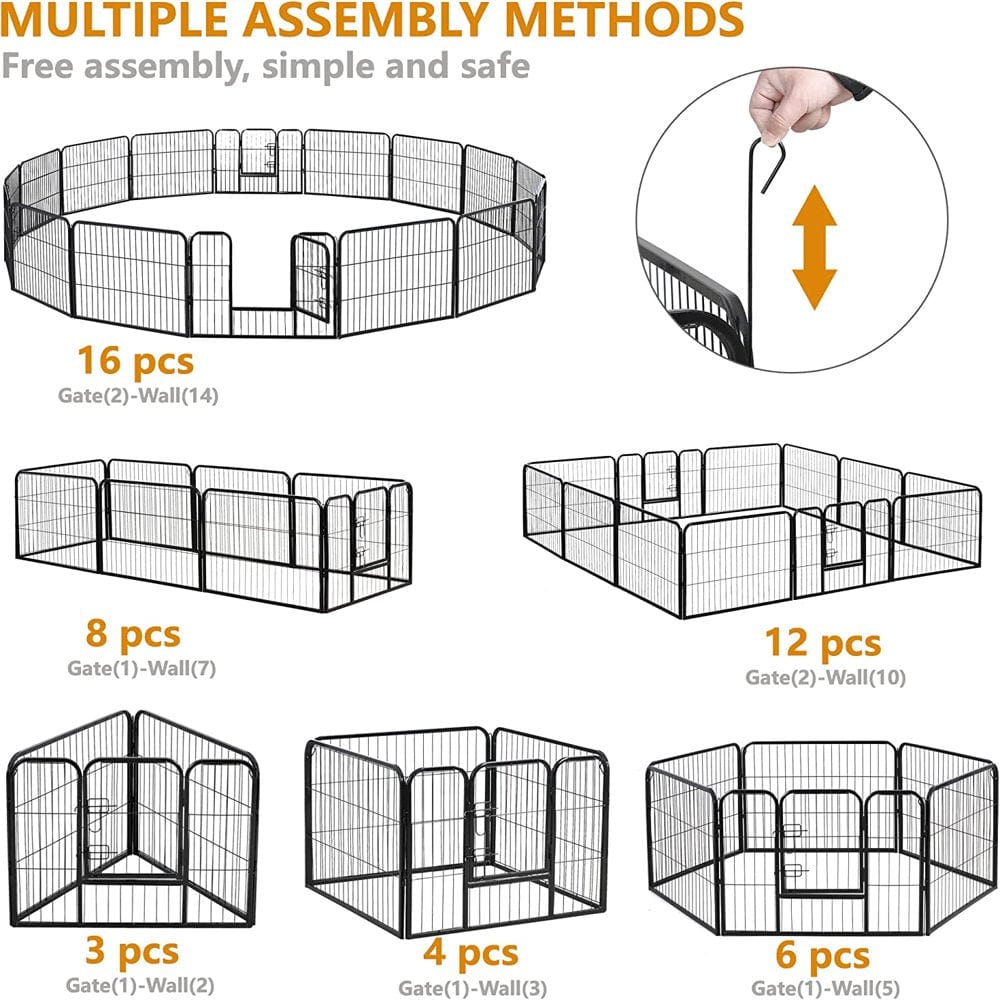 16 Panel Pet Dog Playpen 24" Height Dog Exercise Pen Dog Fence Outdoor/Indoor Portable Puppy Rabbits Heavy Duty