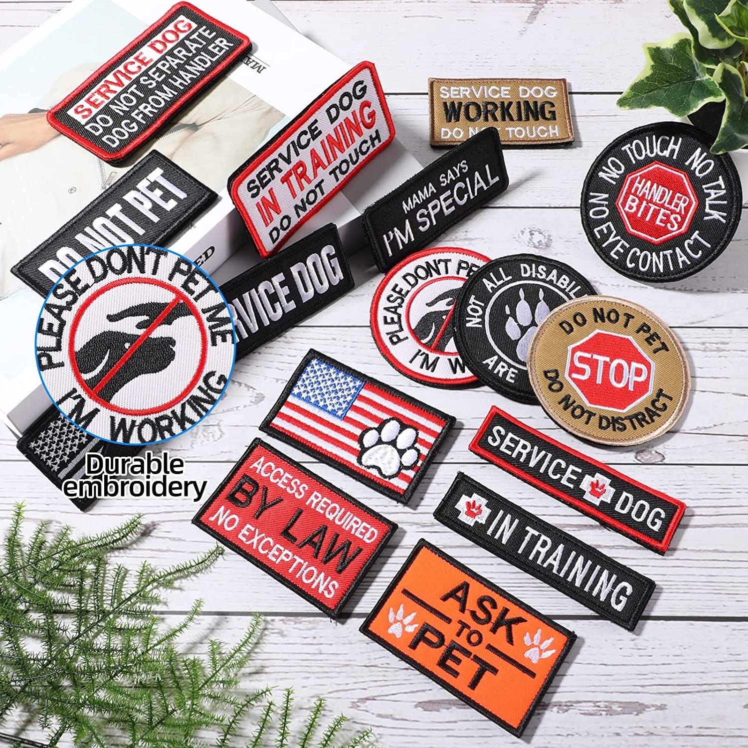 16 Pieces Service Dog Patch Do Not Pet Patch Ask to Pet Patch Removable Service Dog Vest Patches Embroidery Tactical Patches with Hook and Loop American Flag Dog Patches for Dog Harness Vest Collar Animals & Pet Supplies > Pet Supplies > Dog Supplies > Dog Apparel MTLEE   