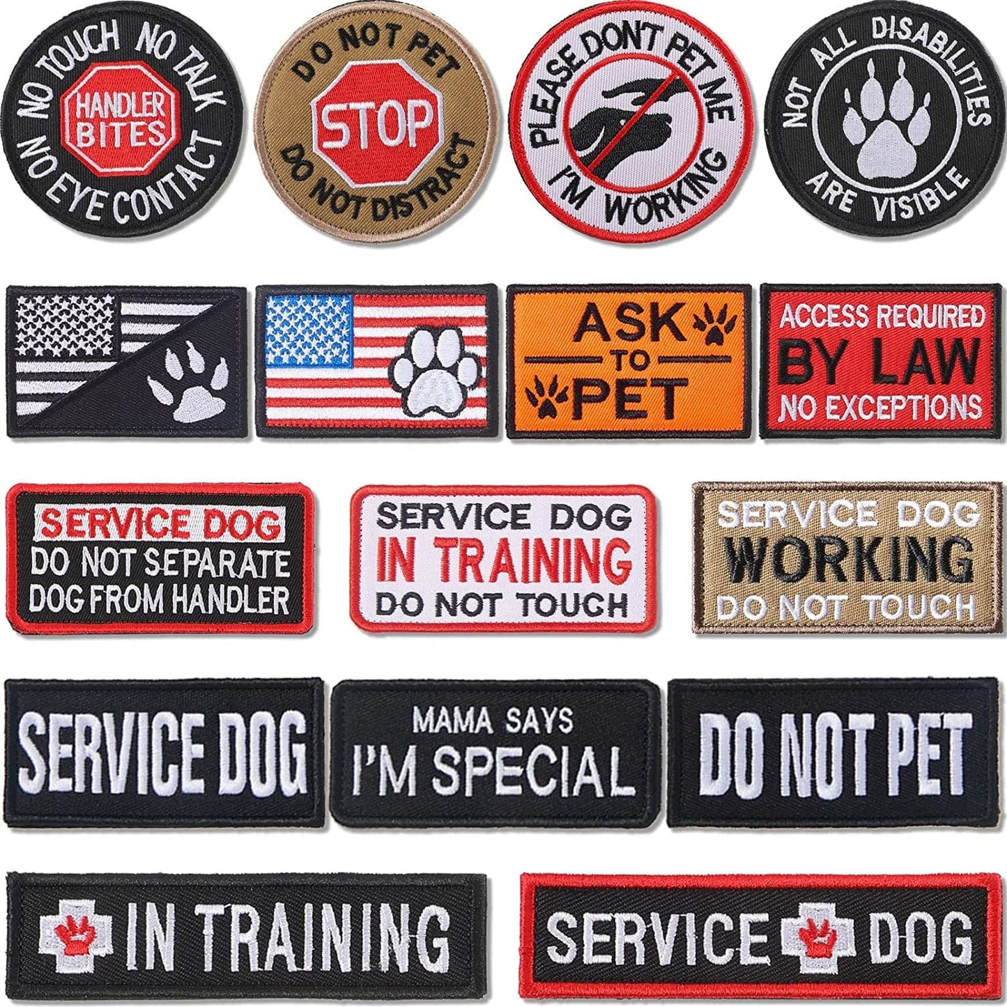 16 Pieces Service Dog Patch Do Not Pet Patch Ask to Pet Patch Removable Service Dog Vest Patches Embroidery Tactical Patches with Hook and Loop American Flag Dog Patches for Dog Harness Vest Collar Animals & Pet Supplies > Pet Supplies > Dog Supplies > Dog Apparel MTLEE   