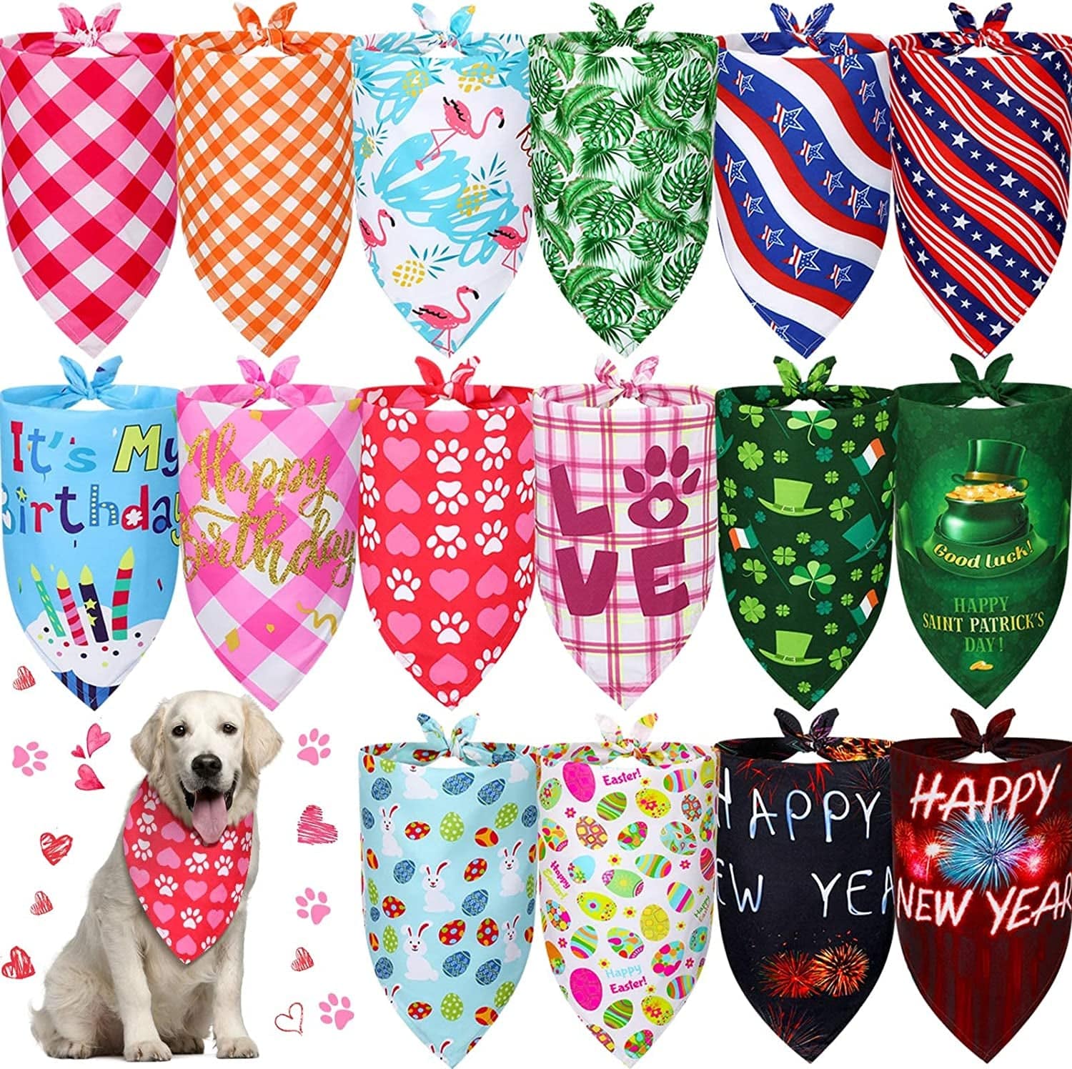 16 Pieces Valentine'S Day Dog Bandanas Holiday Dog Bandanas St Patrick'S Day Easter Dog Bandanas Summer Birthday Triangle Pet Bib Festival Element Pet Dog Scarf Bandana for Dogs Cats Pets Animals & Pet Supplies > Pet Supplies > Dog Supplies > Dog Apparel Weewooday   