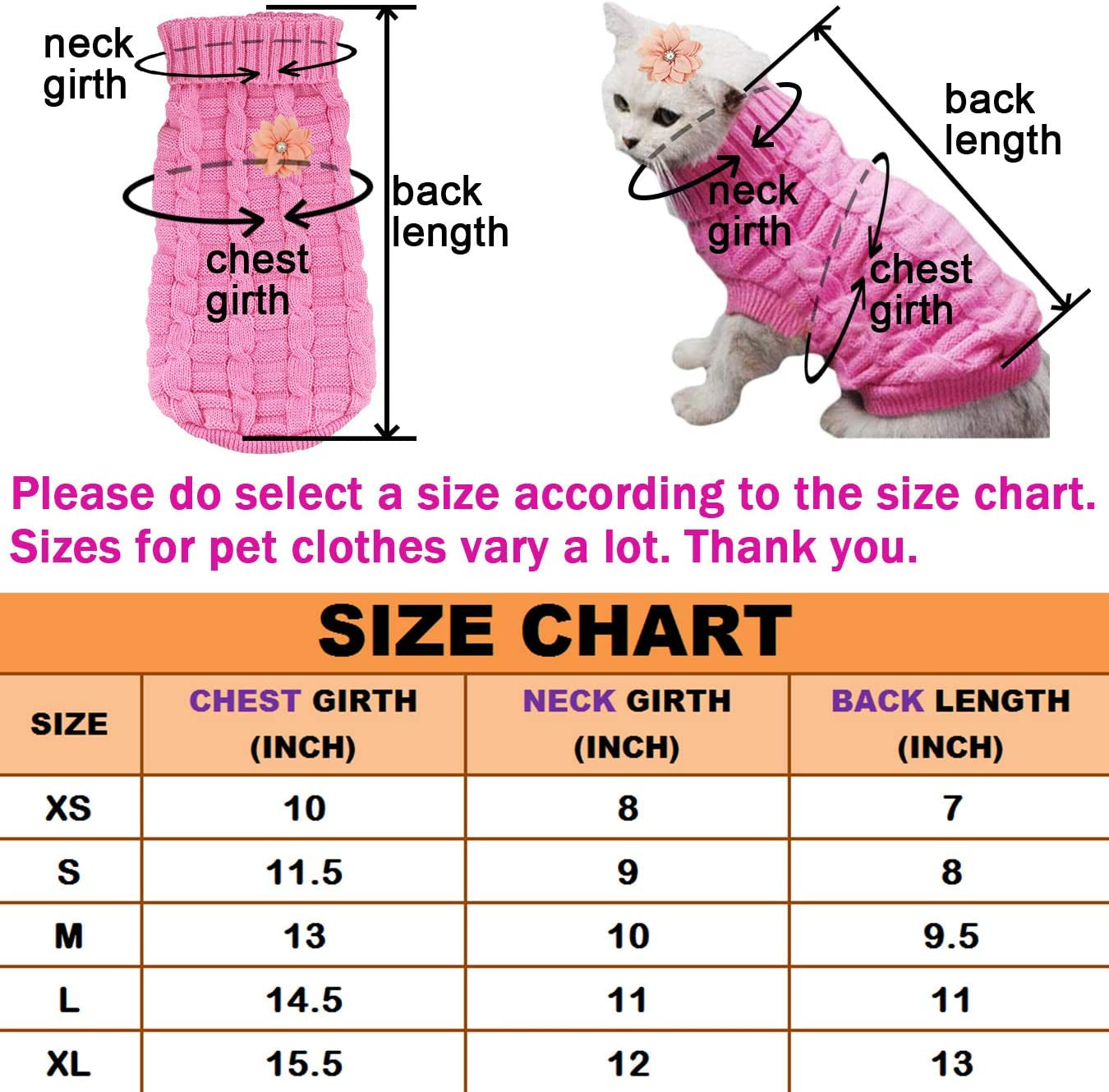 Cat Dog Sweater for Cats and Small Dogs, Warm Soft Cat Dog Turtleneck Braid Plait Knitwear with Fabric Flower Clip Decor (S, Pink) Animals & Pet Supplies > Pet Supplies > Dog Supplies > Dog Apparel Aillion   