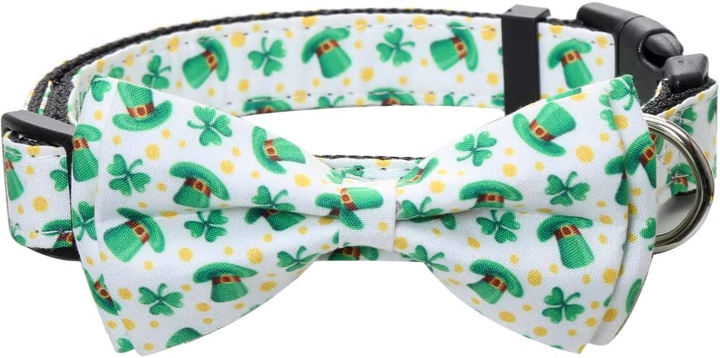 St.Patrick'S Day Dog Collar with Removable Cute Bow Tie Adjustable Pet Collars Medium Animals & Pet Supplies > Pet Supplies > Dog Supplies > Dog Apparel Lamphyface pattern 2 Large 