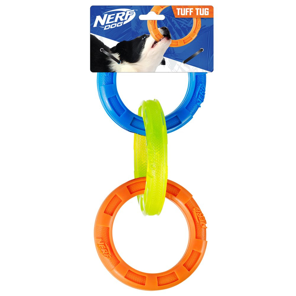 Nerf Dog Rubber 3-Ring Tuff Tug Dog Toy for Medium/Large Dogs, Lightweight Tug & Chew Toy, 10.5” Animals & Pet Supplies > Pet Supplies > Dog Supplies > Dog Toys Gramercy Products   