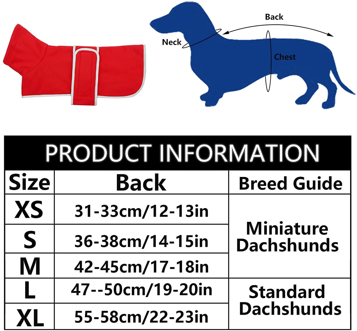 Dachshund Coats Sausage Dog Fleece Coat in Winter Miniature Dachshund Clothes with Hook and Loop Closure and High Vis Reflective Trim Safety - Red - S Animals & Pet Supplies > Pet Supplies > Dog Supplies > Dog Apparel Morezi   