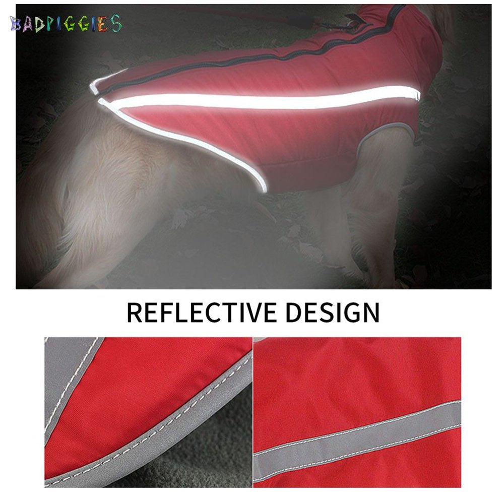 Badpiggies Reflective Dog Coat Winter Jacket, Waterproof Warm Pet Vest Snowsuit Windproof Outdoor Apparel for Medium Large Dogs Walking (XL, Red) Animals & Pet Supplies > Pet Supplies > Dog Supplies > Dog Apparel BadPiggies   