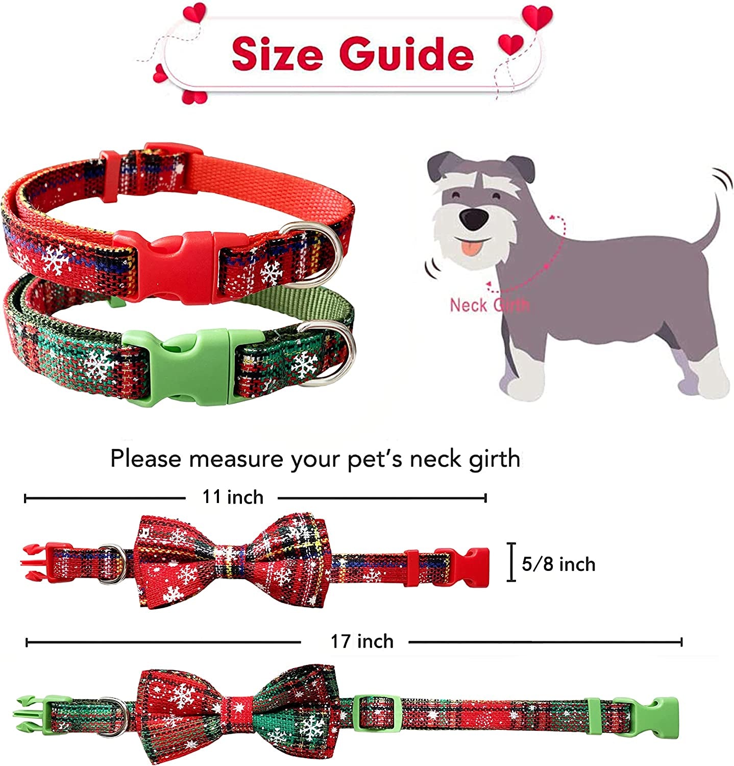 2 Pack Christmas Dog Collar with Bow Tie, Holiday Buffalo Snowflake Collar for Small Medium Large Dogs Cats Pets Puppies (Small-(11"-17") Neck * 5/8" Wide) Animals & Pet Supplies > Pet Supplies > Dog Supplies > Dog Apparel Pohshido   