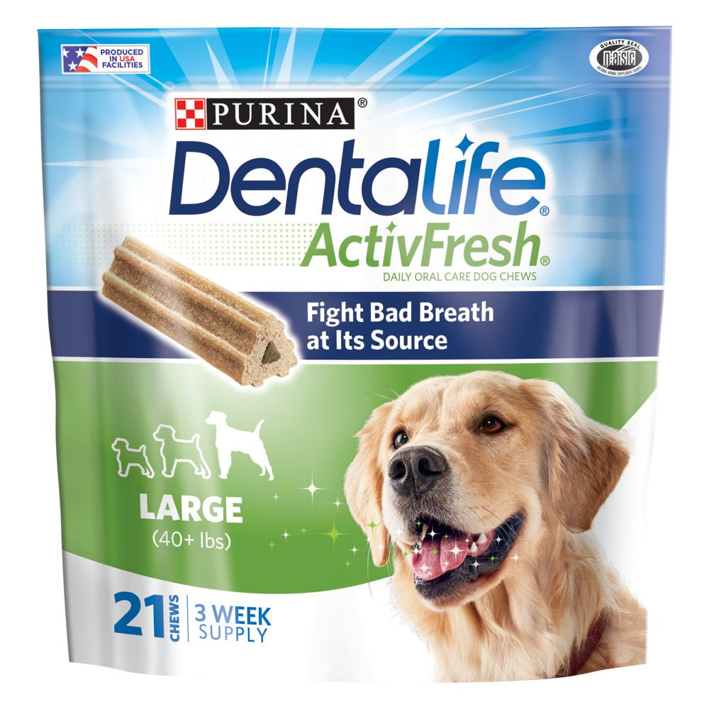 Purina Dentalife Large Dog Dental Chews; Activfresh Daily Oral Care, 21 Ct. Pouch