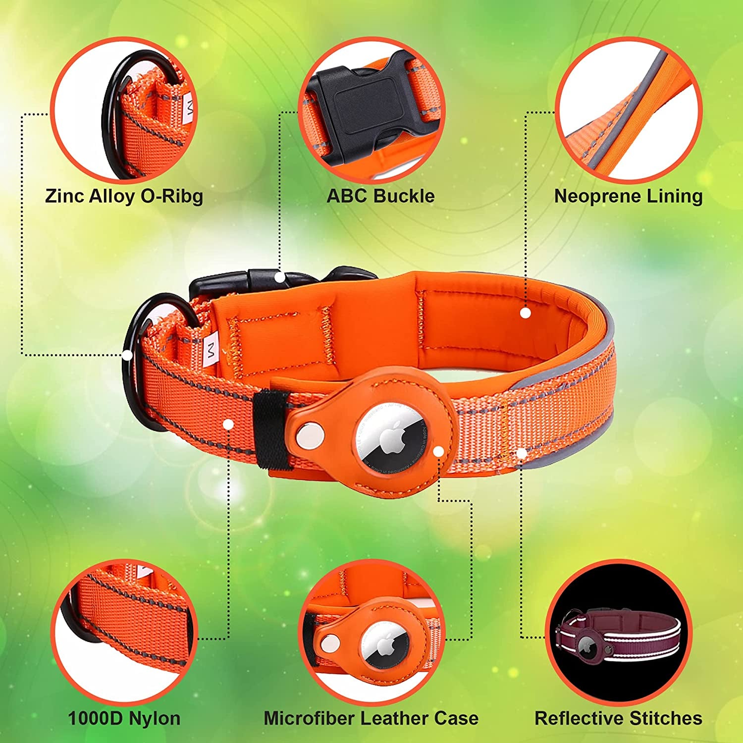Dog Tracking Collar for Apple Airtag- Reflective Pet Collar with Airtag Holder Case, Adjustable, Durable, Stylish, Padded, Heavy-Duty Dog Collars - S, M, L, XL Size