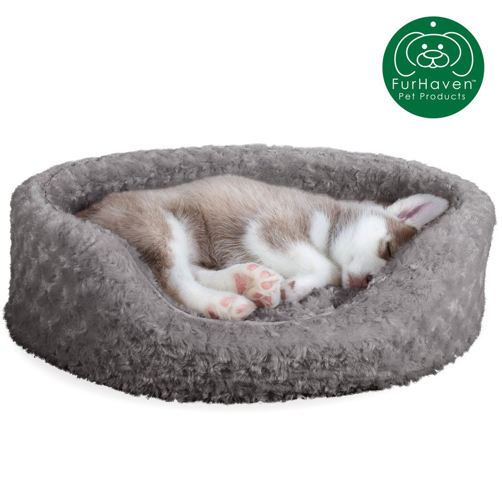 Furhaven | Oval Ultra Plush Pet Bed for Dogs & Cats, Strawberry, Medium Animals & Pet Supplies > Pet Supplies > Cat Supplies > Cat Beds FurHaven Pet M Gray 