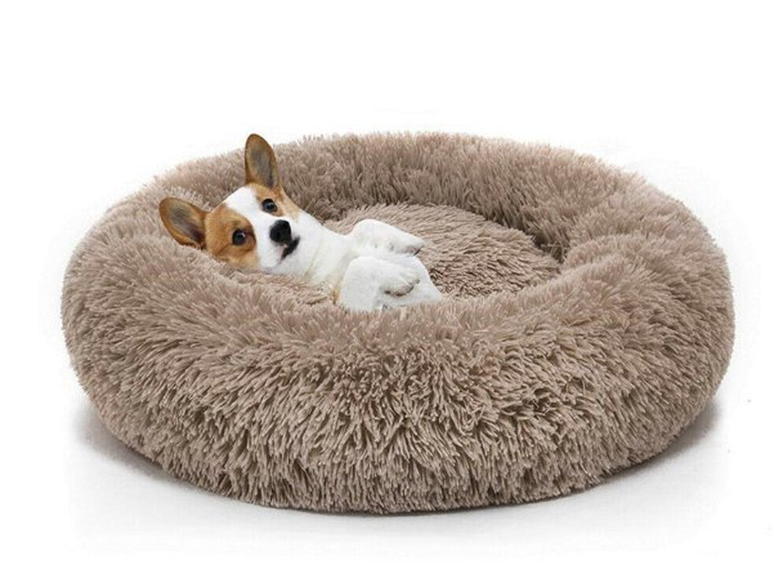 Round Plush Pet Bed for Dogs & Cats,Fluffy Soft Warm Calming Bed Sleeping Kennel Nest Animals & Pet Supplies > Pet Supplies > Cat Supplies > Cat Beds source max 16" Khaki 