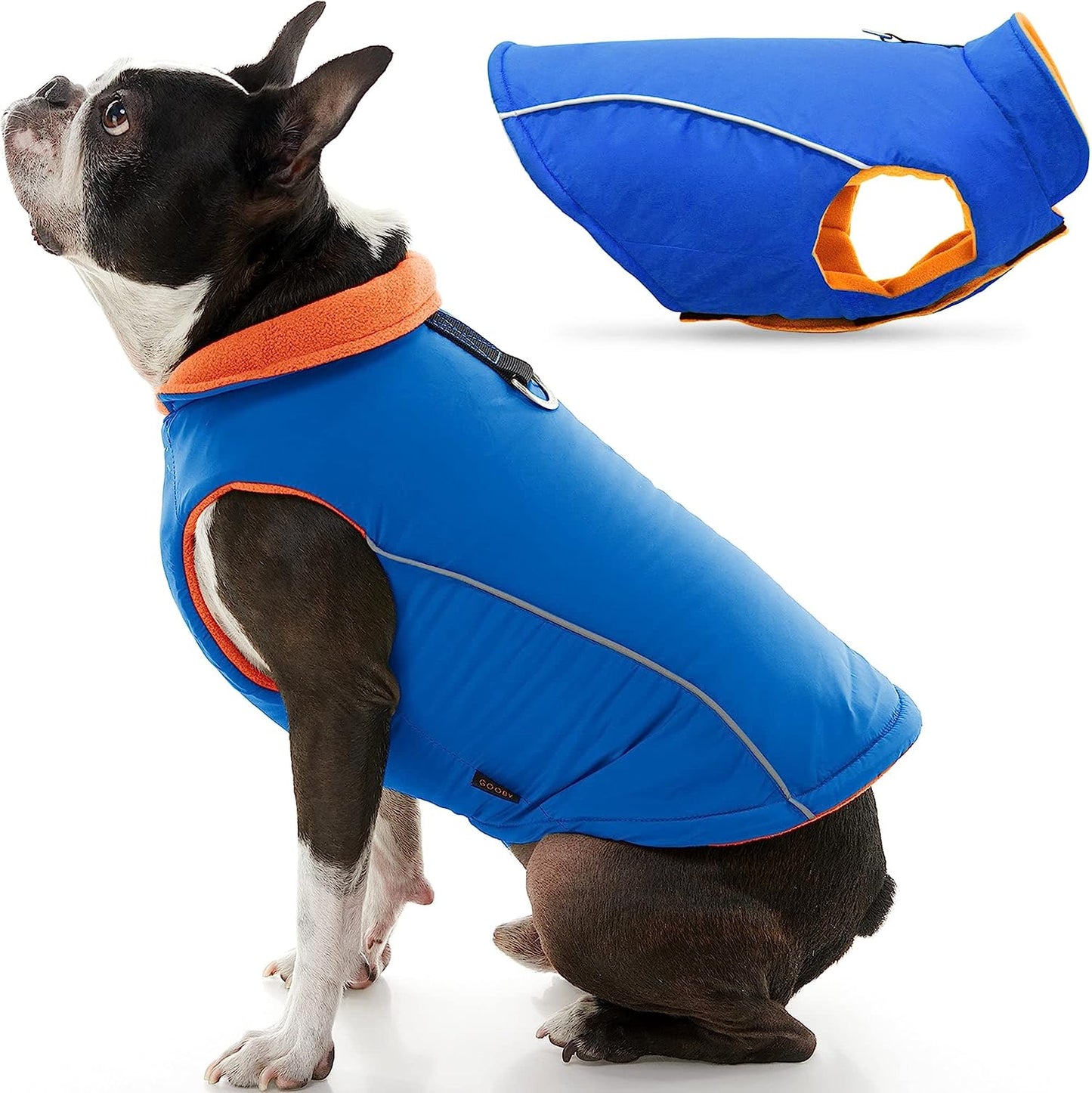 Gooby Sports Vest Dog Jacket - Green, Medium - Reflective Dog Vest with D Ring Leash - Warm Fleece Lined Small Dog Sweater, Hook and Loop Closure - Dog Clothes for Small Dogs Boy or Girl Dog Sweater Animals & Pet Supplies > Pet Supplies > Dog Supplies > Dog Apparel INADI Blue X-Small chest (~11") 