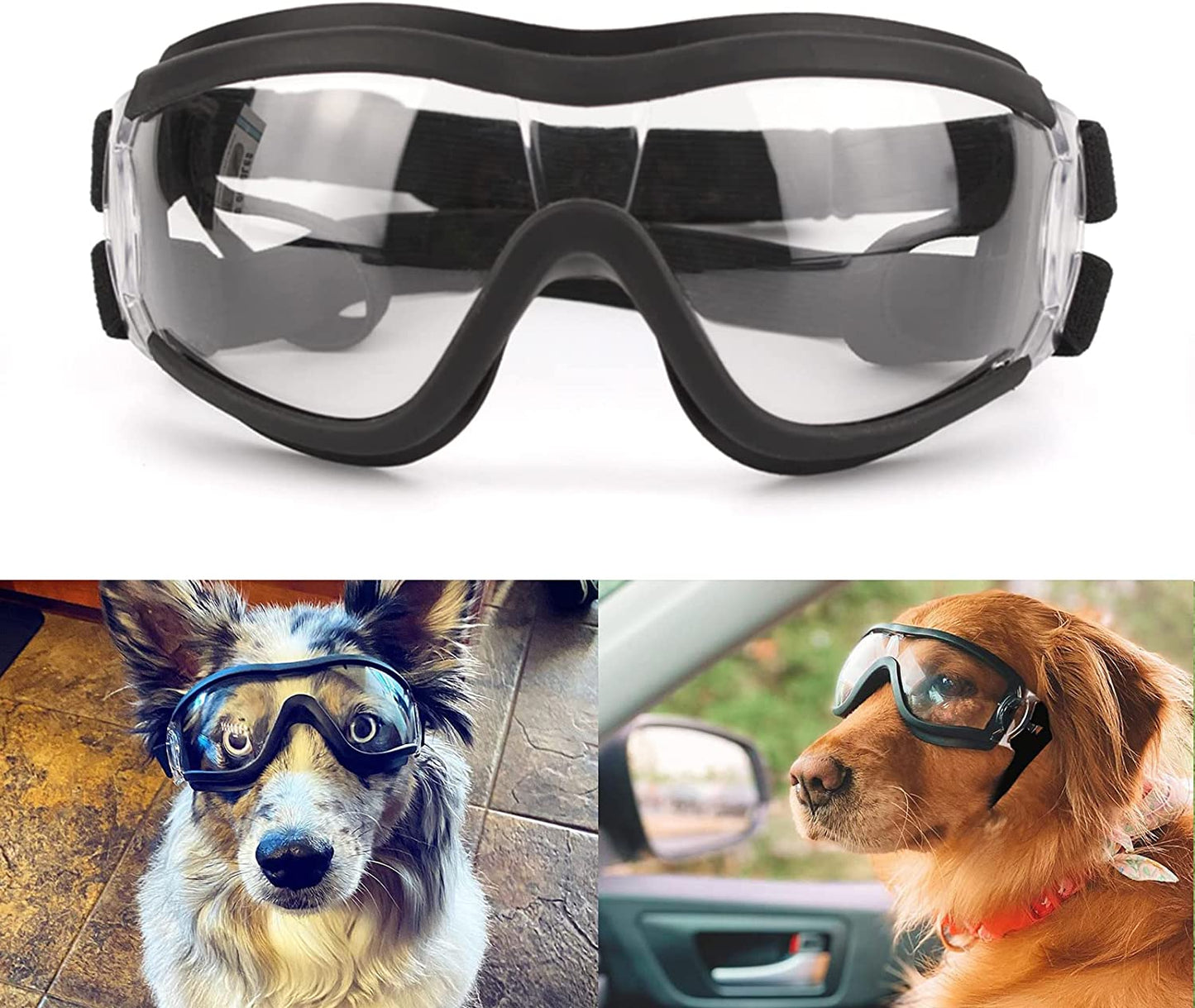 NAMSAN Dog Sunglasses Medium to Large Dog UV Transparent Goggles Windproof Anti-Dust Snowproof Pet Glasses with Elastic Straps, Clear Animals & Pet Supplies > Pet Supplies > Dog Supplies > Dog Apparel Namsan Clear  