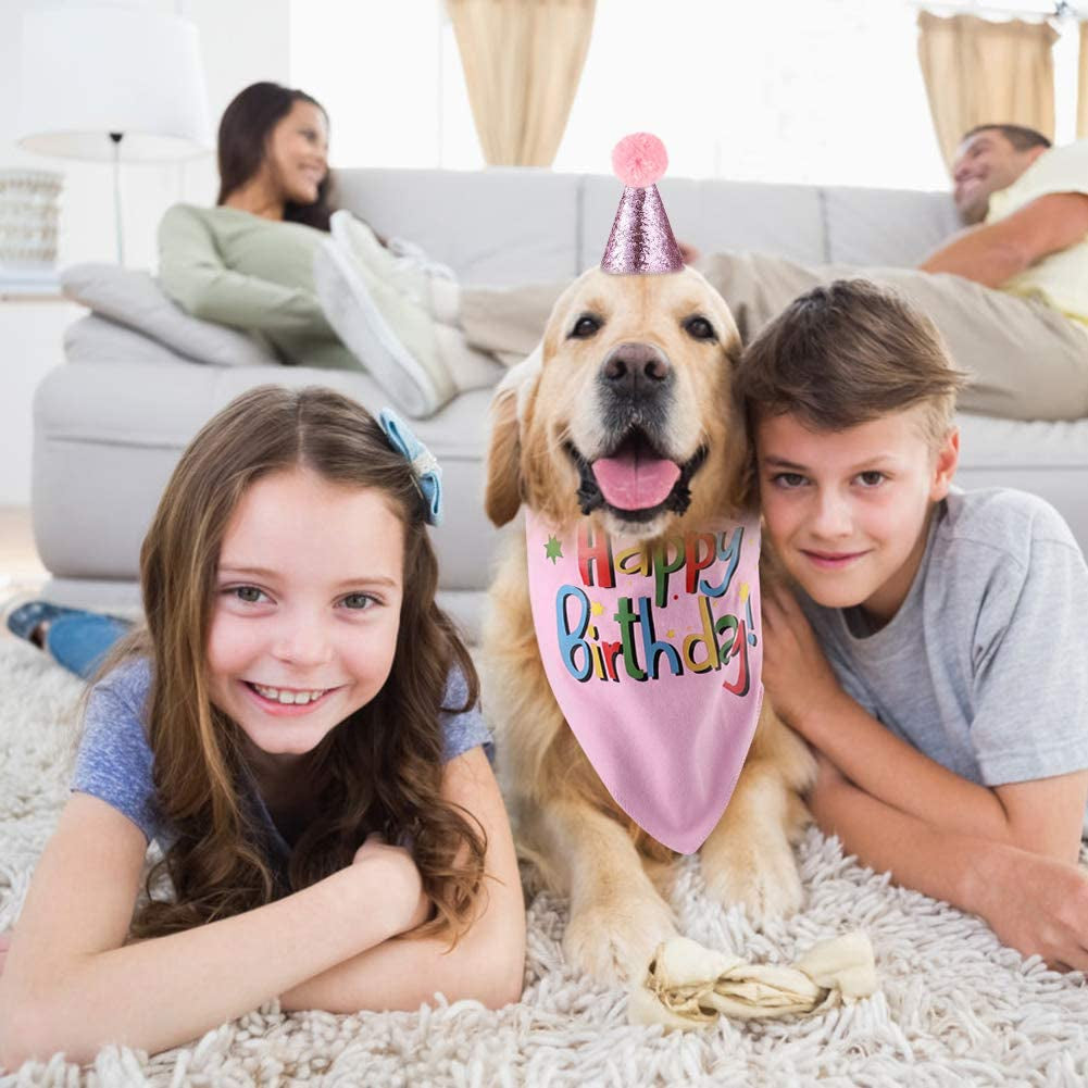 Blaoicni Dog Birthday Bandana Hat Scarf Party Supplies (Pink-Girl) Animals & Pet Supplies > Pet Supplies > Dog Supplies > Dog Apparel Blaoicni   