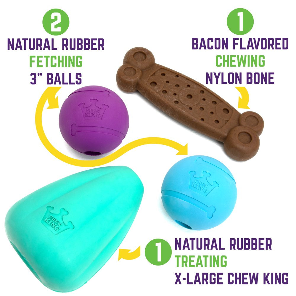 Chew King Dog Toy Box Large - Durable Fetch Balls, Treater and Chewing Toy Collection