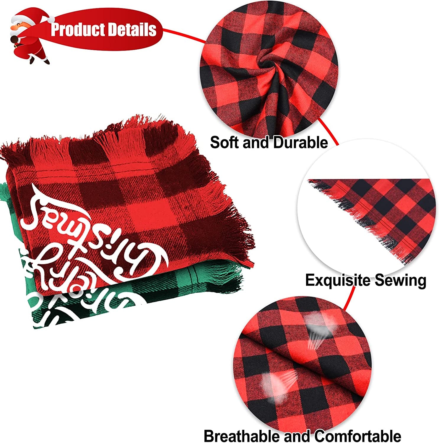 Malier 2 Pack Dog Bandana, Christmas Classic Buffalo Plaid Pattern with Tassels Edges Bandana, Pets Scarf Triangle Bibs Kerchief Bandana Costume Accessories for Small Medium Large Dogs Cats (Large) Animals & Pet Supplies > Pet Supplies > Dog Supplies > Dog Apparel Malier   