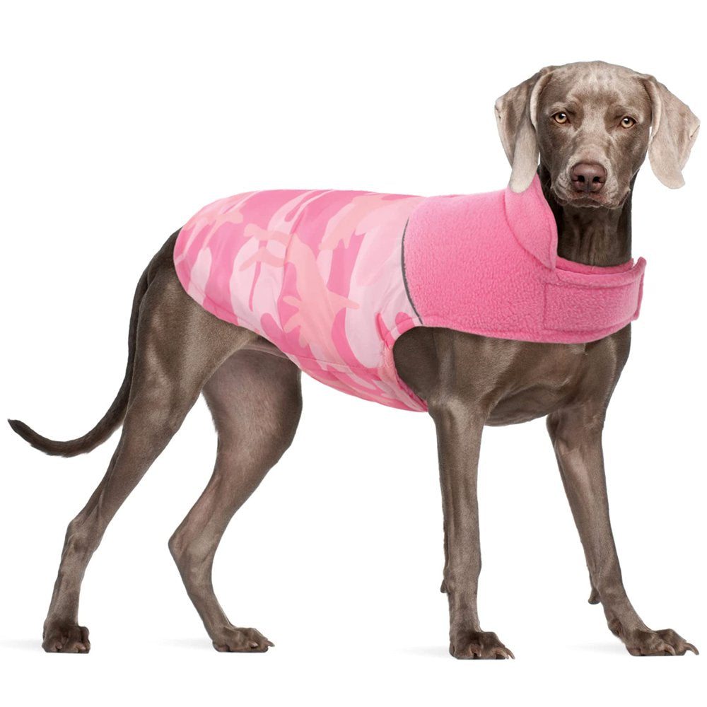 Kuoser Dog Winter Coat, Camouflage Pet Jacket, Windproof Cozy Fleece Snow Vest with Leash Hole, Outdoor Puppy Cold Weather Apparel, Reflective Camo Outfits for Small Medium Large Dogs Cats Animals & Pet Supplies > Pet Supplies > Dog Supplies > Dog Apparel Kuoser XL-Chest Girth:24.4-29.9" Pink 