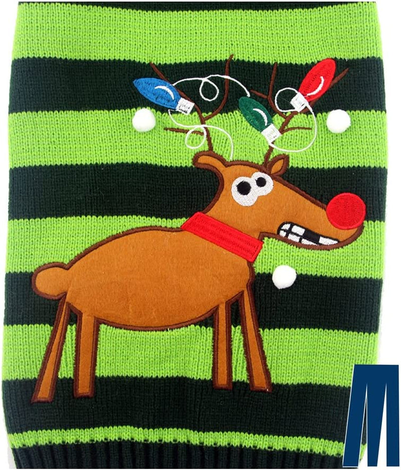 Mikayoo Pet Sweater for Small Dog/Cat,Ugly Sweater,Color Horizontal Stripes,Christmas Holiday Xmas, Elk Series, Reindeer Series,With Lights and Snowball(M) Animals & Pet Supplies > Pet Supplies > Dog Supplies > Dog Apparel ym   