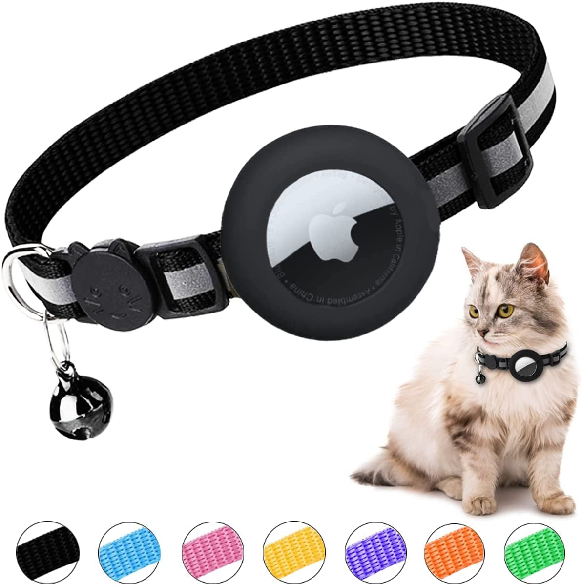 Smpili Airtag Cat Collar, Reflective Kitten Collar Breakaway with Airtag Holder, 0.4 Inches in Width Electronics > GPS Accessories > GPS Cases Smpili Black  