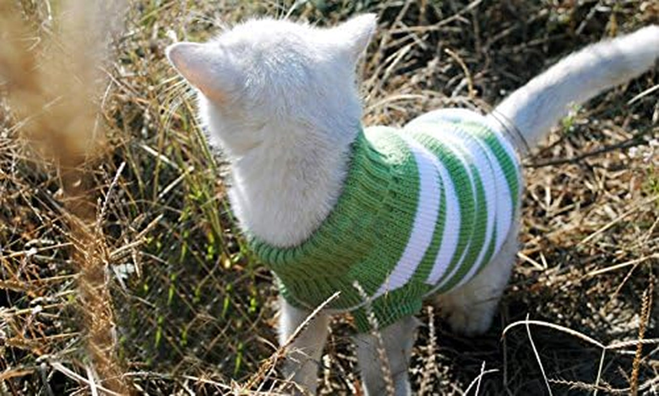 Striped Cat Sweaters Kitty Sweater for Cats Knitwear,Small Dogs Kitten Clothes Male and Female,High Stretch,Soft,Warm (Green, S) Animals & Pet Supplies > Pet Supplies > Dog Supplies > Dog Apparel Evursua   