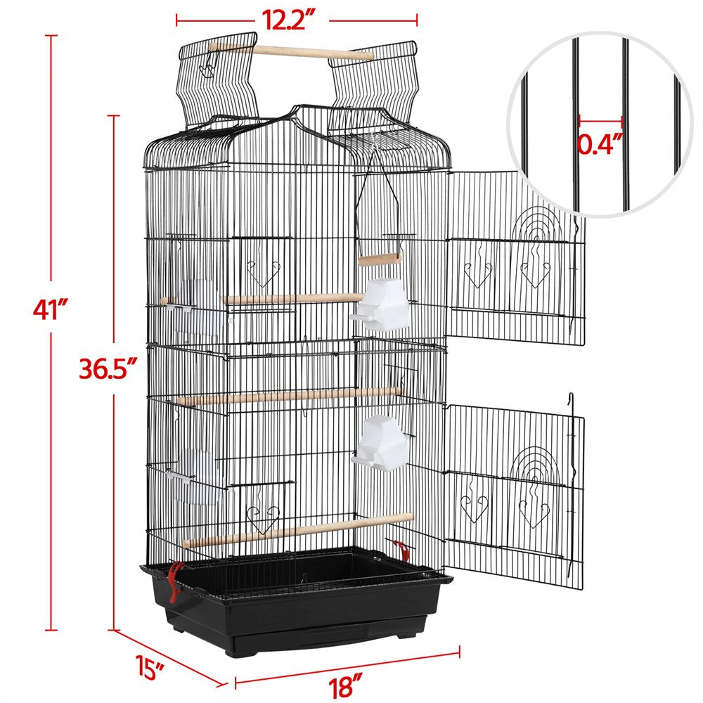 Topeakmart 41''H Open Top Metal Bird Cage with Perch Stand Black Animals & Pet Supplies > Pet Supplies > Bird Supplies > Bird Cages & Stands Topeakmart   