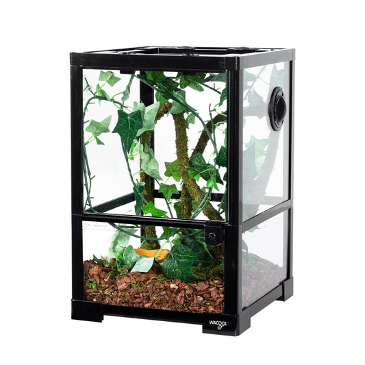 REPTILE 2 in 1 Reptile Glass Terrarium 10 Gallon 12"X12"X18", Single Swing Door with Screen Ventilation (Knock Down)
