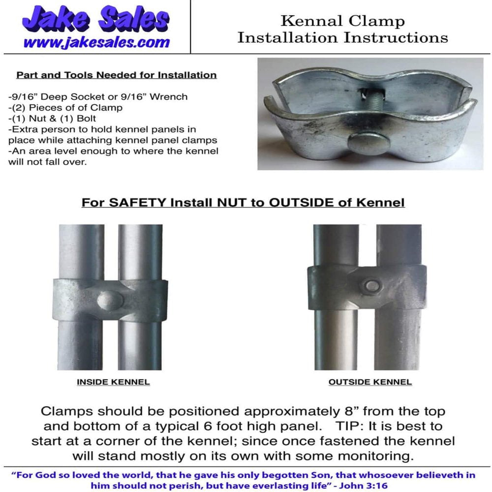 Chain Link Fence Panel Clamps ~ Kennel Clamps: (8 Set) for 1-3/8" Chain Link Fence Pipe Panel Frames. for Dog Kennels/Dog Runs, or Temporary Chain Link Fence..., by Visit the Jake Sales Store