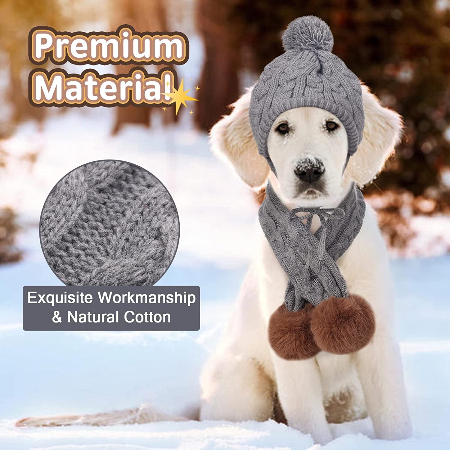 Kuoser Dog Hat & Scarf Set, Dog Knitted Hat Pet Christmas Winter Warm Caps Cute Accessories Neck Ear Warmer Hood Warm Scarf Party Decoration for Pet Cat and Dog Fit for Small Medium Large Dogs Grey Animals & Pet Supplies > Pet Supplies > Dog Supplies > Dog Apparel Kuoser   