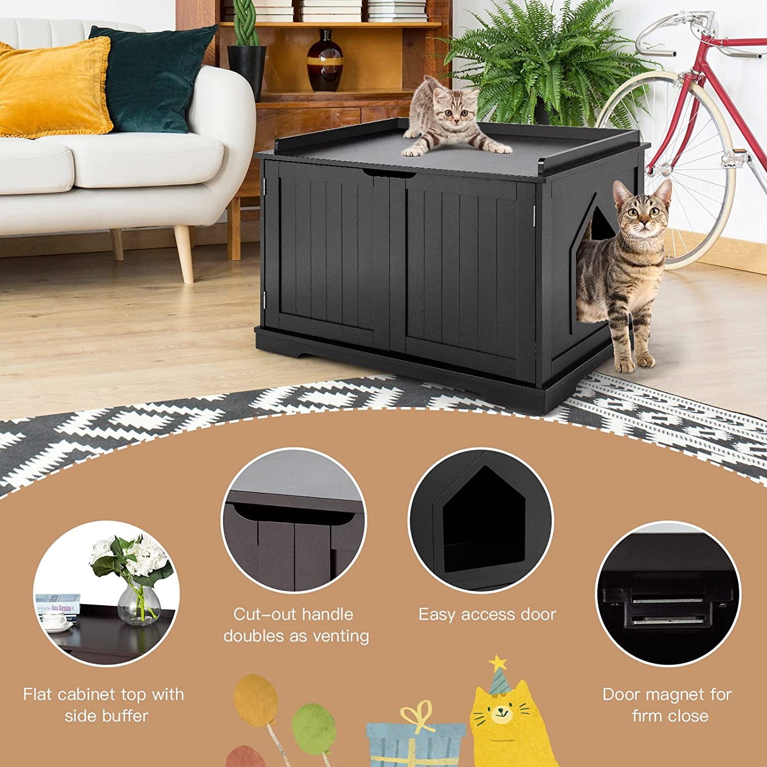 Cat Litter Box Enclosure, Wooden Cat Washroom Bench Cabinet with Door and Removable Divider, Large Enclosed Cat Litter Box Furniture Hidden. Animals & Pet Supplies > Pet Supplies > Cat Supplies > Cat Furniture ALLJOY   