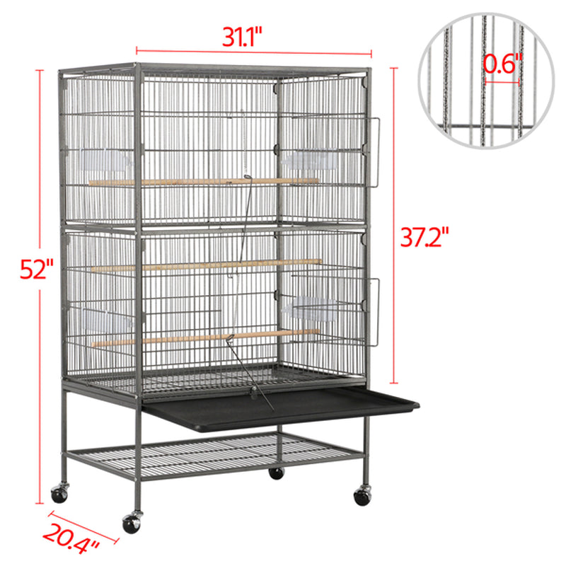 Smilemart Metal 52" Large Rolling Bird Cage with 3 Perches, 4 Feeders, and Extra Storage Shelf, Black Animals & Pet Supplies > Pet Supplies > Bird Supplies > Bird Cages & Stands SmileMart   