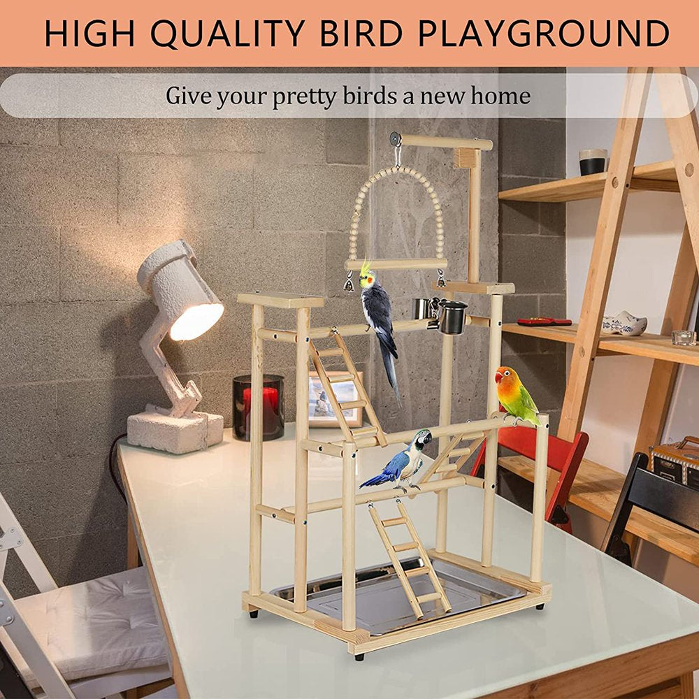 PENGZHOU 3 Layers Wood Bird Playground Large Parrot Playstand Bird Perch Stand Bird Gym Playground Playpen for Cockatiel Parakeet Parrot (With Installation Notes)