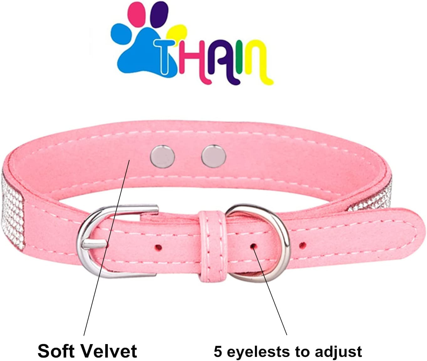 THAIN Rhinestones Bling Dog Cat Collars Diamond with Rhinestone Bowtie Decoration for Small Medium Large Dogs (S, Pink) Animals & Pet Supplies > Pet Supplies > Dog Supplies > Dog Apparel Jiaxing Sai en trading Co.,Ltd   