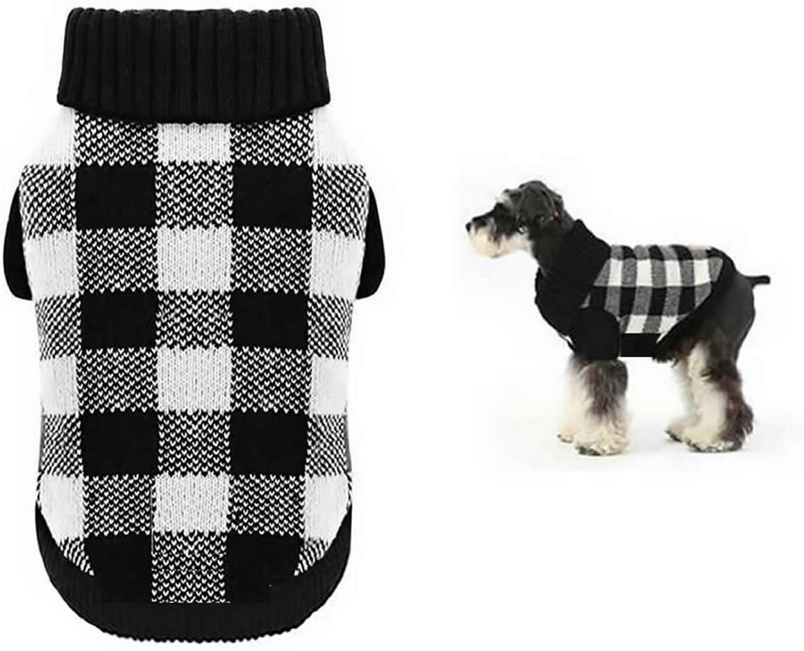 A&L Red Dog Sweater British Plaid Knitted Xmas Holiday Festive Turtleneck Pet Sweater for Small Dogs, Small (S) 12" Back Length Animals & Pet Supplies > Pet Supplies > Dog Supplies > Dog Apparel A&L White Black Plaid Xlarge Back length 19" 