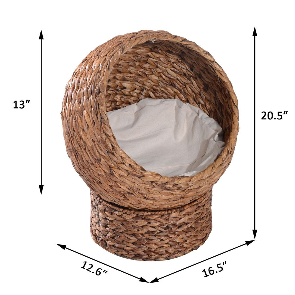 Pawhut 20" Natural Braided Banana Leaf Elevated Cat Bed Basket with Cushion, Brown Animals & Pet Supplies > Pet Supplies > Cat Supplies > Cat Beds Aosom LLC   
