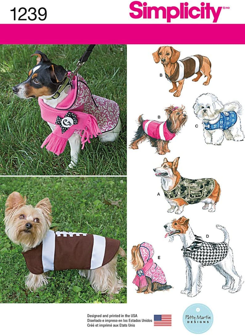 Simplicity 1239 Dog Coat Sewing Pattern, Fits Small, Medium, and Large Size Dogs Animals & Pet Supplies > Pet Supplies > Dog Supplies > Dog Apparel CSS Industries, Inc.   