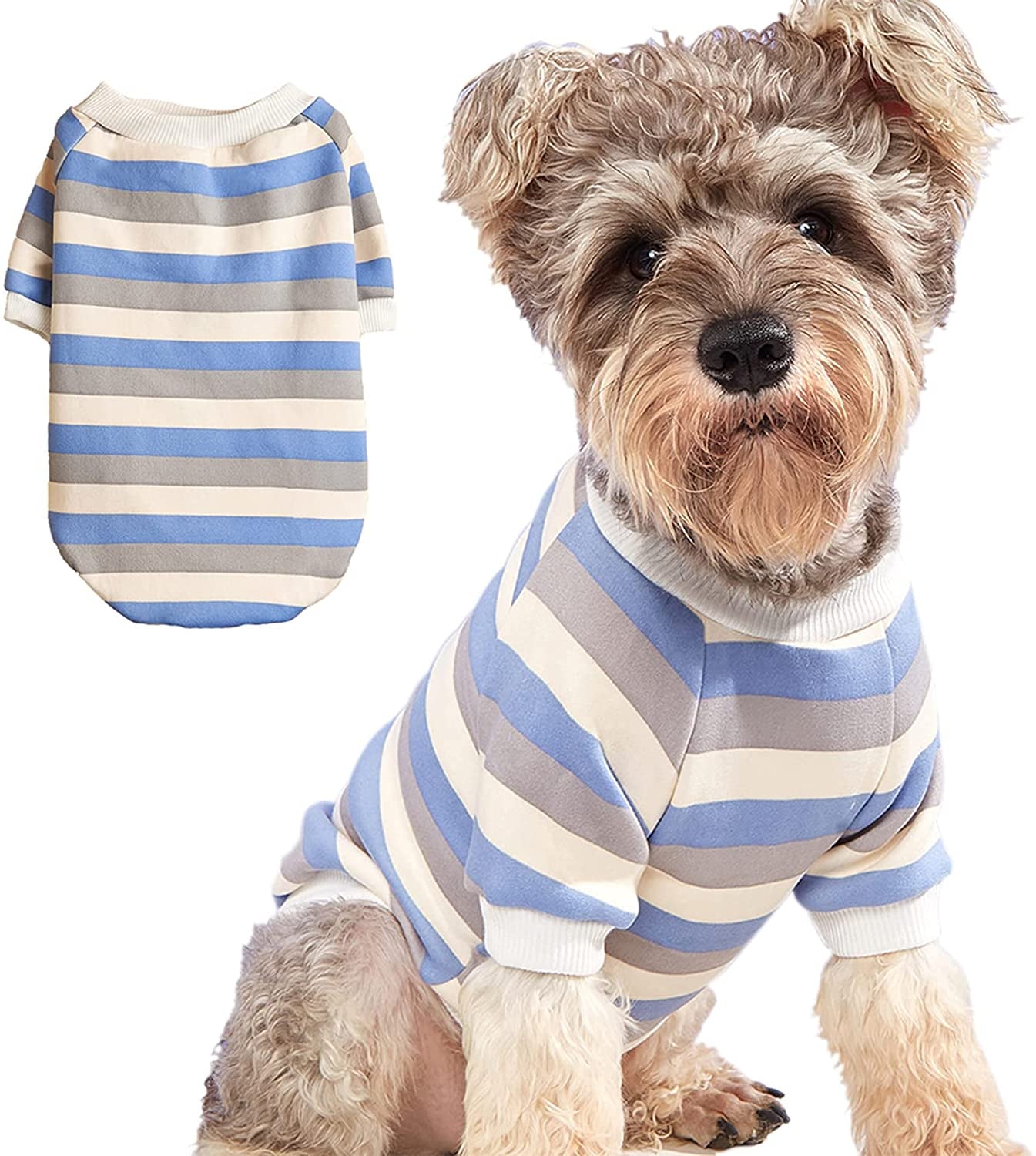 JOUHOI Striped Dog Sweater for Small Dogs Winter Sweatshirt Warm Pet Puppy Clothes Doggie Cat Clothing, Pink Yellow, Medium, (DST-01) Animals & Pet Supplies > Pet Supplies > Dog Supplies > Dog Apparel JOUHOI Blue Grey Small 