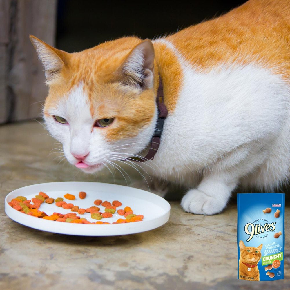 NS 9Lives Chicken & Turkey Flavor Crunchy Cat Treats, 2.1Oz Irresistible Dry Fish Shaped Bite-Sized Feline Food