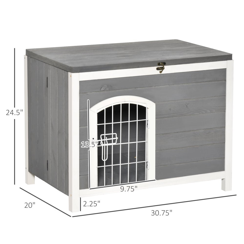 Pawhut Foldable Raised Wooden Dog House with Lockable Door, Openable Roof, Gray Animals & Pet Supplies > Pet Supplies > Dog Supplies > Dog Houses Aosom LLC   