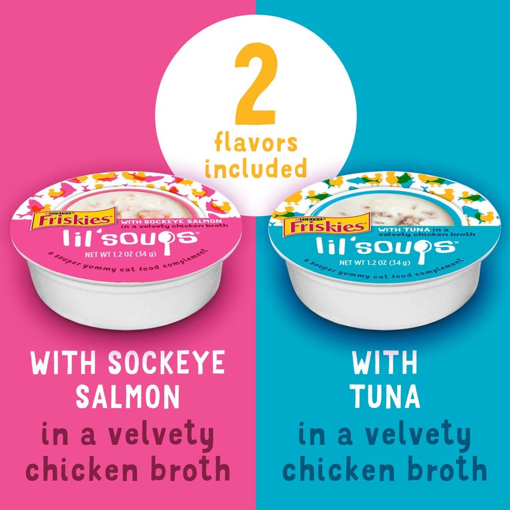 (18 Pack) Friskies Grain Free Wet Cat Food Complement Variety Pack, Lil' Soups with Sockeye Salmon & Tuna in Broth, 1.2 Oz. Cups Animals & Pet Supplies > Pet Supplies > Cat Supplies > Cat Treats Nestlé Purina PetCare Company   