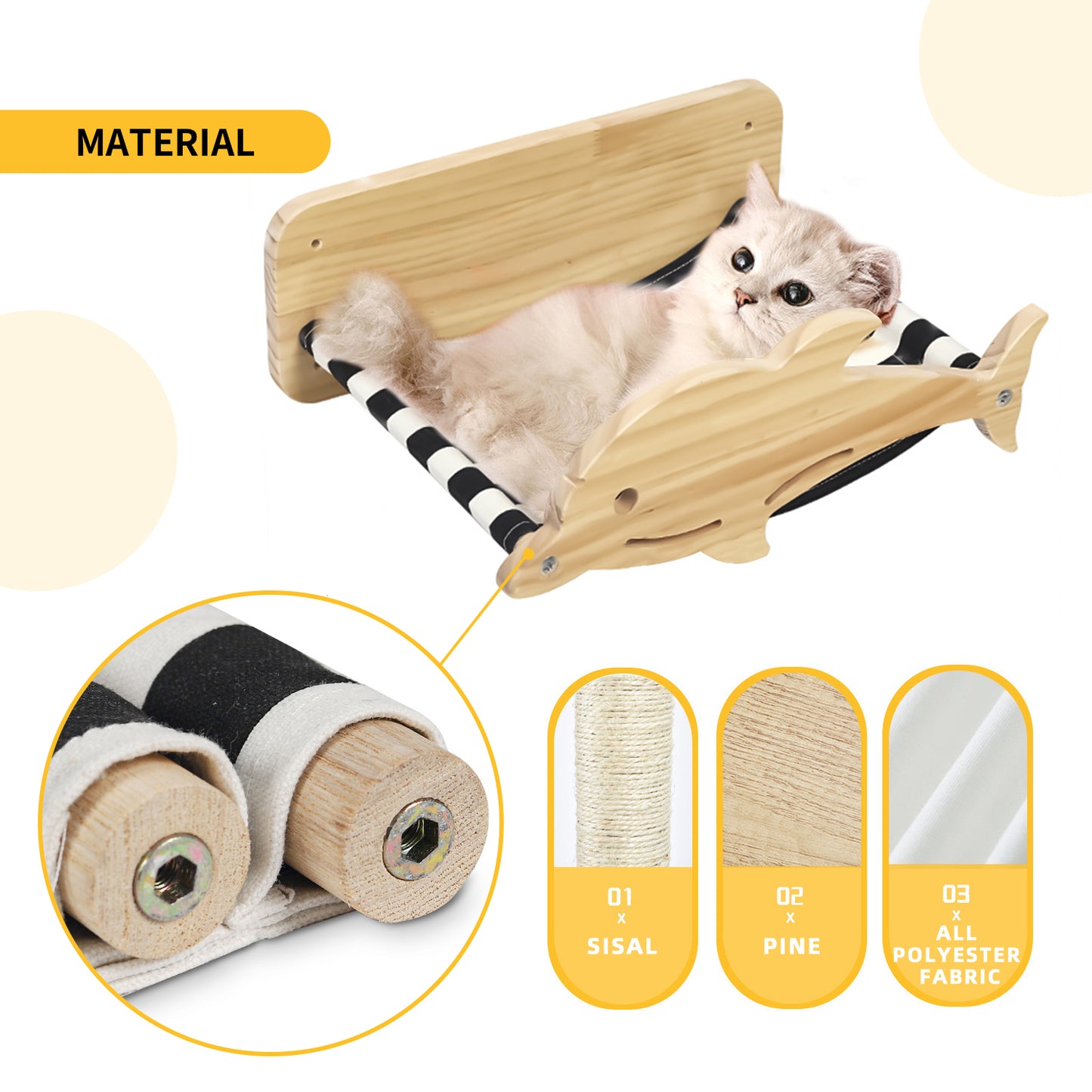 Cat Wall Bed Hammock Cat Scratching Post Mounted, Mount Cat Tree Lounge Set, Cat Hammock Scratching Post Cat Furniture, Used for Sleeping, Playing, Climbing, Easily Accommodates 35 Pounds