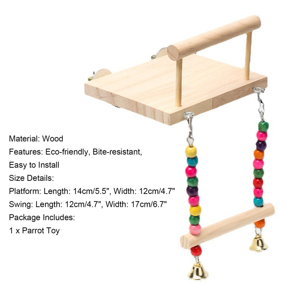 Ayyufe Parrots Swing Toy Wood Platform Colorful Beads Cage Toy Bird Perch Hanging Swing Toy with Bells Cage Accessories Animals & Pet Supplies > Pet Supplies > Bird Supplies > Bird Cage Accessories Ayyufe   