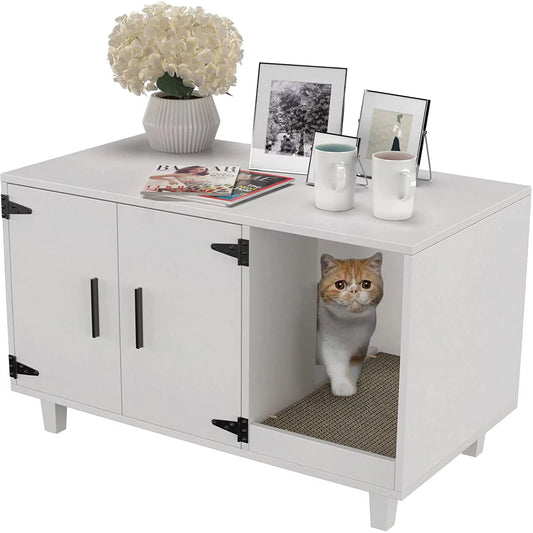 GDLF Pet Crate Cat Washroom Hidden Litter Box Enclosure as Table Nightstand with Scratch Pad,Stackable Animals & Pet Supplies > Pet Supplies > Cat Supplies > Cat Furniture GDLF White  