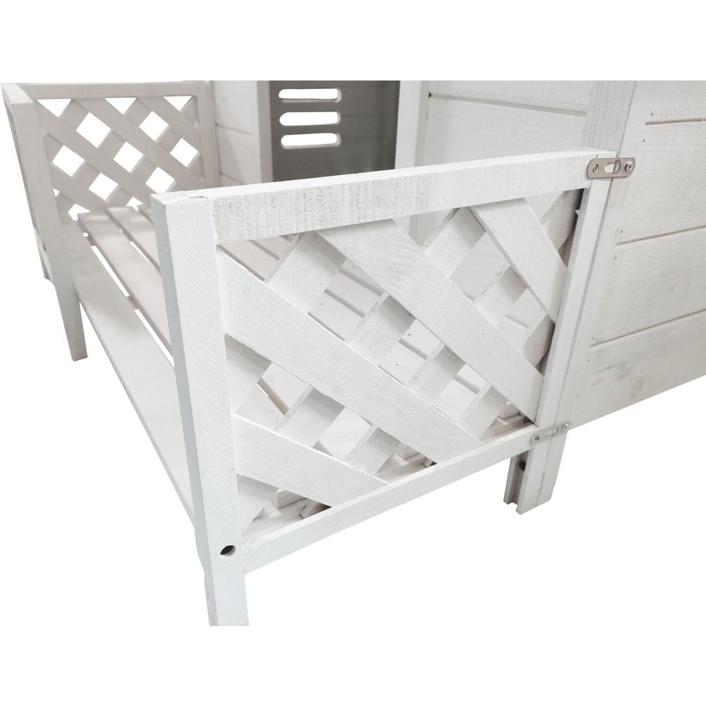 Critter Sitters 27'' Pet House with Porch | Weather-Resistant Home for Animals up to 44 Lbs | Waterproof | Ideal for Cats, Dogs & Rabbits | White Firwood| Dog House Animals & Pet Supplies > Pet Supplies > Dog Supplies > Dog Houses CritterSitters   