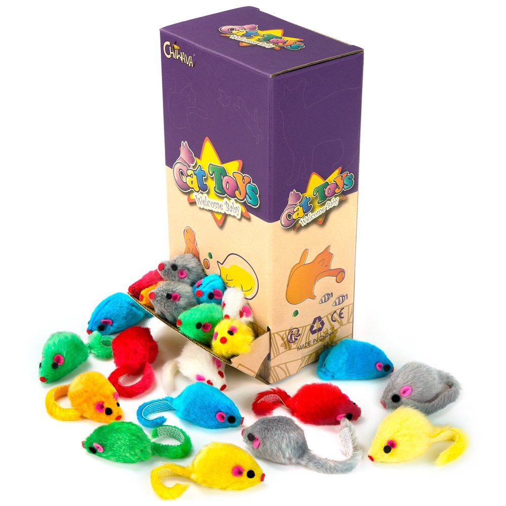 Chiwava 36PCS 4.1'' Furry Cat Toy Mice Rattle Small Mouse Kitten Interactive Play Assorted Color Animals & Pet Supplies > Pet Supplies > Cat Supplies > Cat Toys Wonpet Co., Ltd   