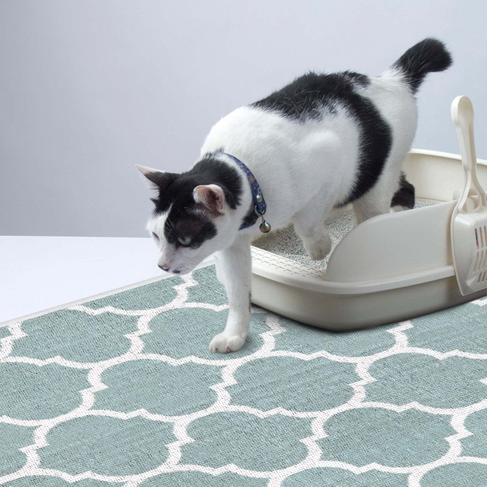 Sussexhome Pets Ultra-Thin Cat and Dog Litter Mat for Litter Box - Washable Soft Natural Cotton Cat and Dog Litter Trapping Mat - Paws-Kind Slip Resistant Litter Catching Mat Animals & Pet Supplies > Pet Supplies > Cat Supplies > Cat Litter Box Mats SUSSEXHOME 20" x 31.5" Geometric-Light Teal 