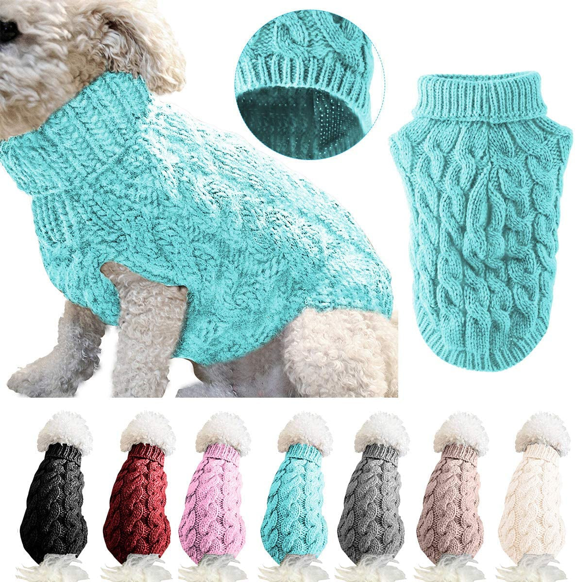 Pet Dog Turtleneck Knitting Sweater Coat Winter Warmer Thickening Pullover Knitwear Crochet Coat Clothes for Small Medium Large Dog Puppy Cat (L, White) Animals & Pet Supplies > Pet Supplies > Dog Supplies > Dog Apparel Winmany1112 Blue Medium 