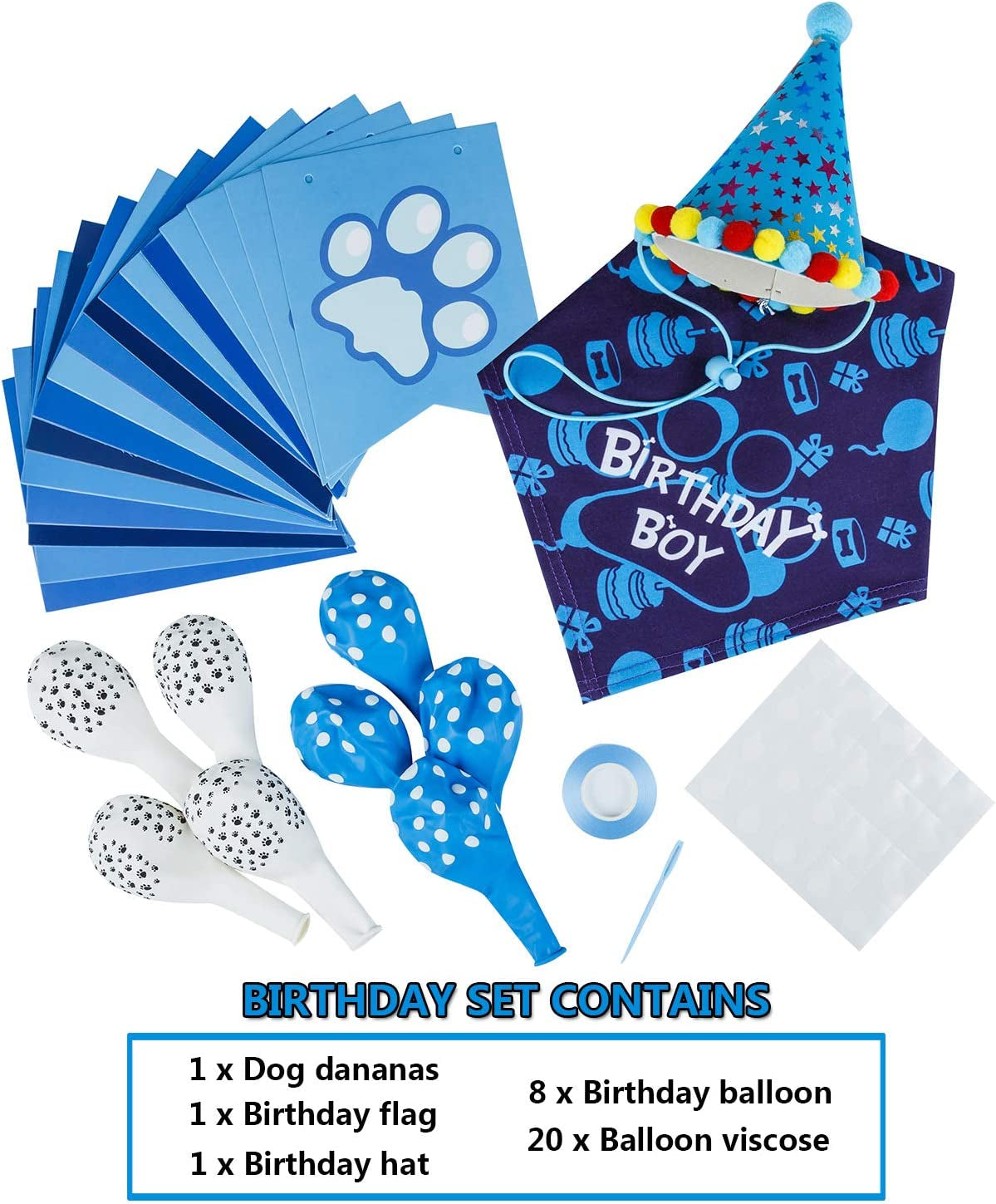 TCBOYING Dog Birthday Bandana, Dog Birthday Boy Hat Scarfs Flag Balloon with Cute Doggie Birthday Party Supplies Decorations(11-Piece Set) (Blue) Animals & Pet Supplies > Pet Supplies > Dog Supplies > Dog Apparel TCBOYING   