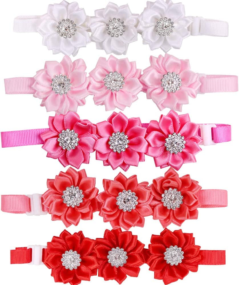 Masue Pets 15Pcs/Pack Dog Bow Tie Dog Flower Collar Diamond Dog Accessories Pet Flower Bows Small Dogs Cat Puppy Bowtie Collar Dogs Bowties Pet Supplies Animals & Pet Supplies > Pet Supplies > Dog Supplies > Dog Apparel MaSue Pets   