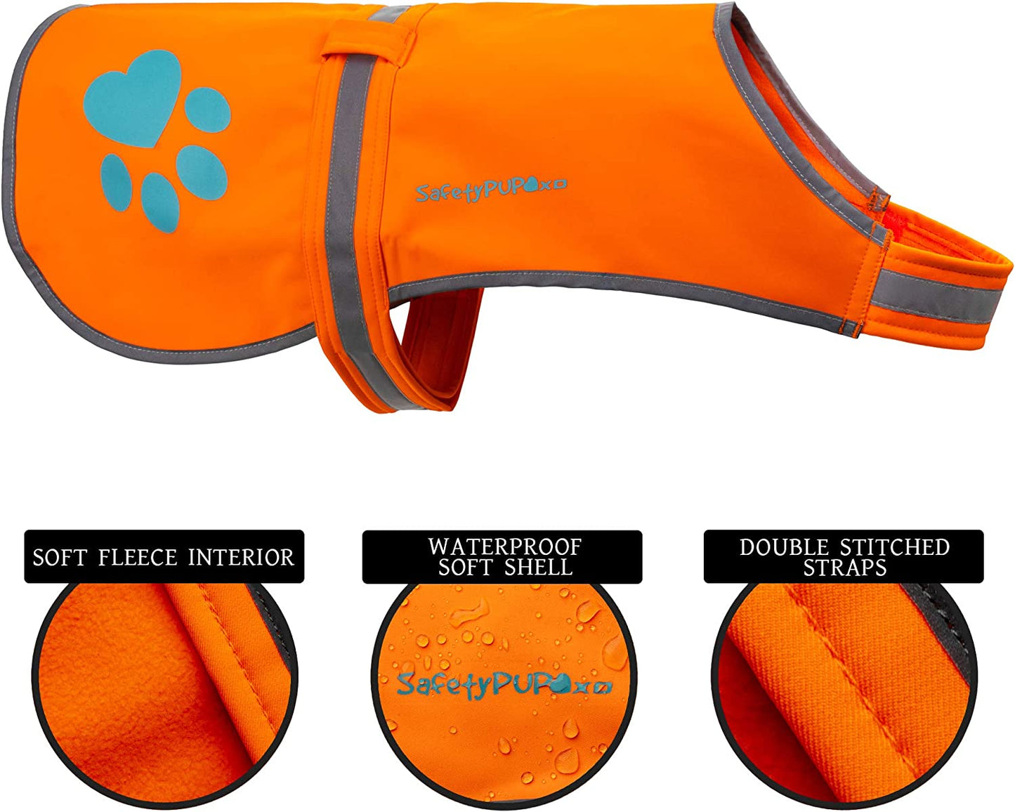 Safetypup XD Soft-Shell Waterproof Dog Vest. Hi Visibility, Reflective Jacket with Light Fleece Lining. Ideal in Cooler Climates. Blaze Orange Fabric Protects Your PUP near Hunting Grounds & off Leash Animals & Pet Supplies > Pet Supplies > Dog Supplies > Dog Apparel SafetyPUP XD   