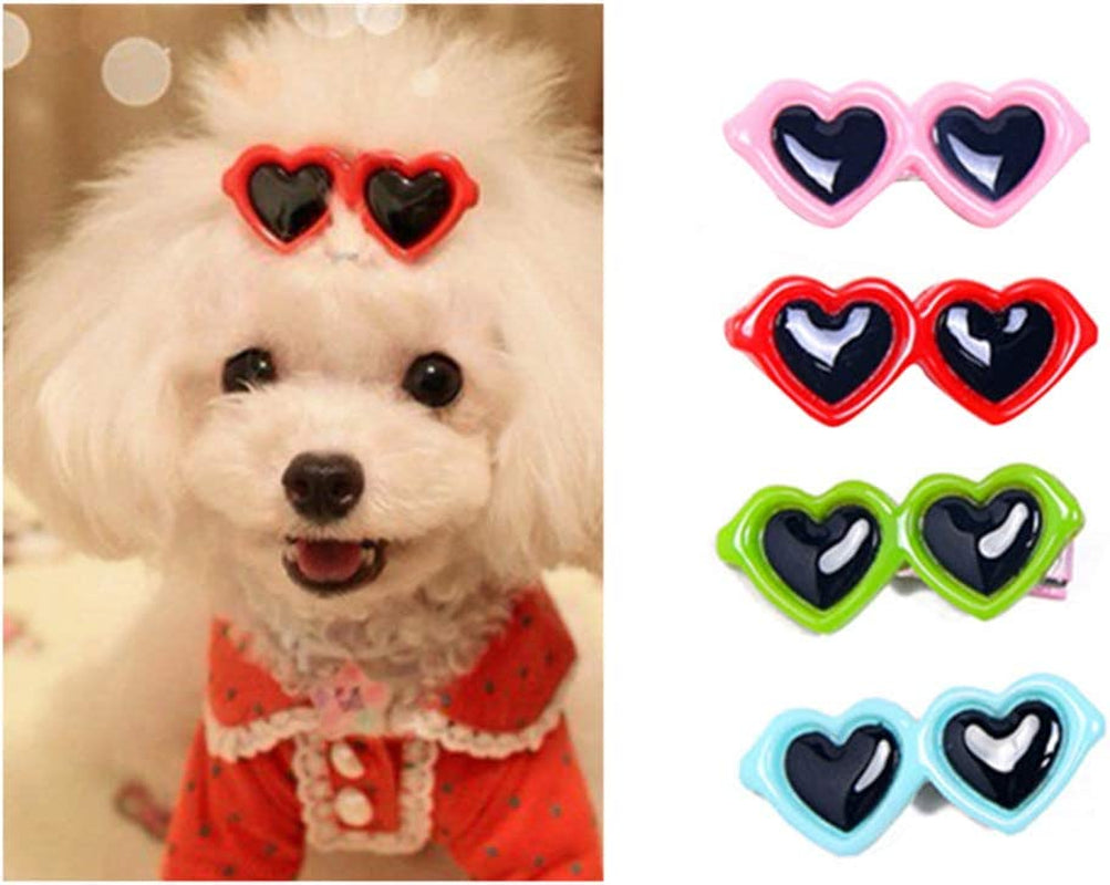 POPETPOP Pet Dog Bows Hair Clips - Cute Dog Heart Hair Bows Sunglasses Design Puppy Hair Clips, Dog Topknot Bowknot Bows, Dog Hair Accessories Pet Grooming Supplies Animals & Pet Supplies > Pet Supplies > Dog Supplies > Dog Apparel POPETPOP   