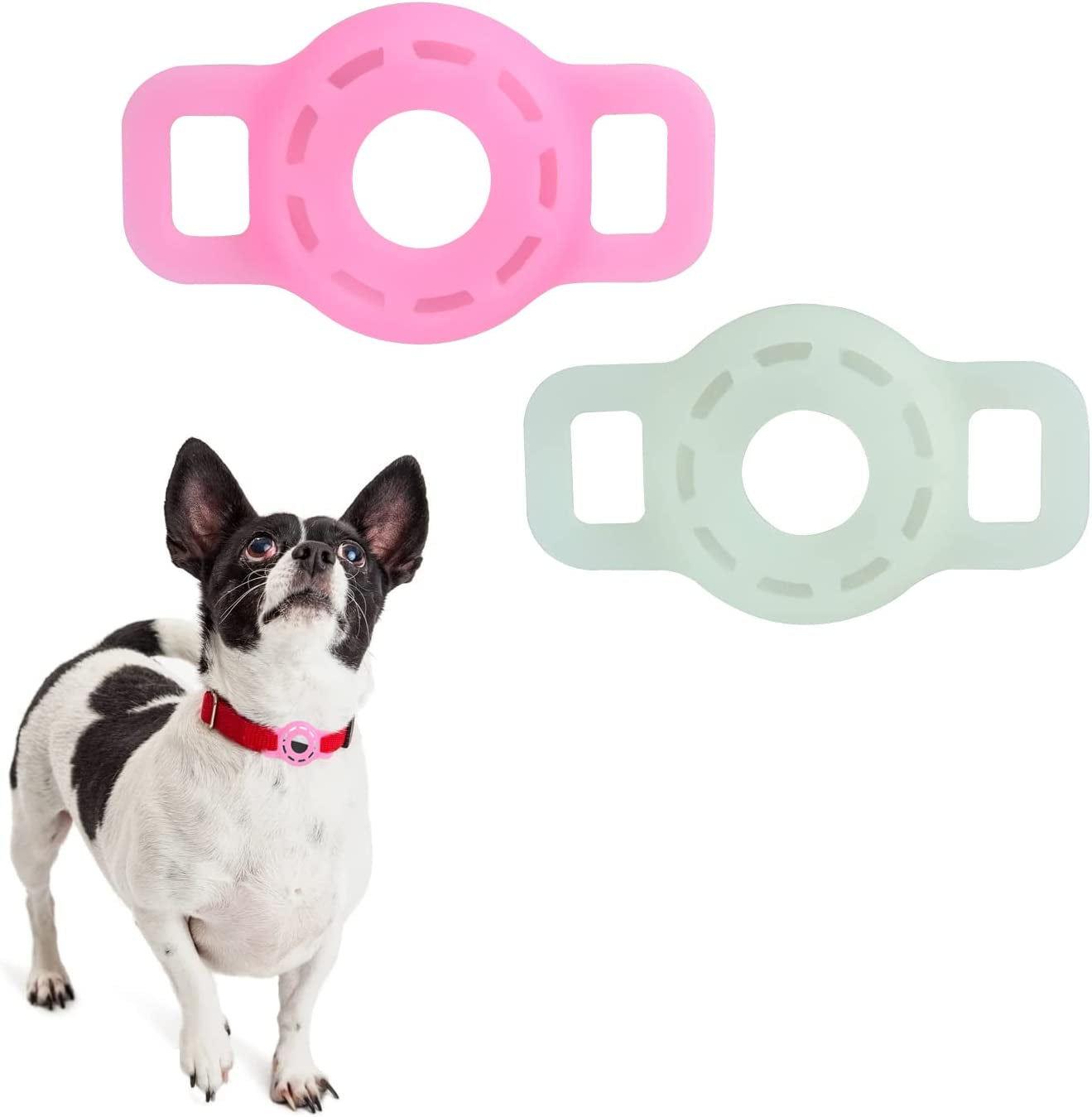 Funincrea 2 Pcs Airtag Case for Dog Collar, Anti-Scratch Silicone Airtag Dog Collar Holder GPS Tracker Case Compatible with Apple, Airtag Protective Case for Pet Collar (Luminous Green/Luminous Pink)